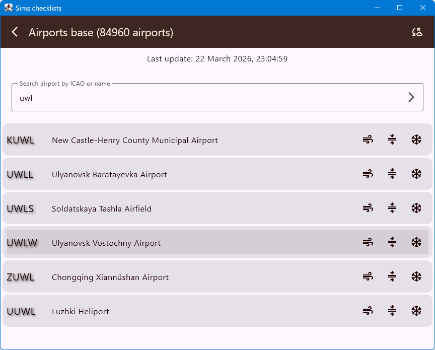 Airport details screen